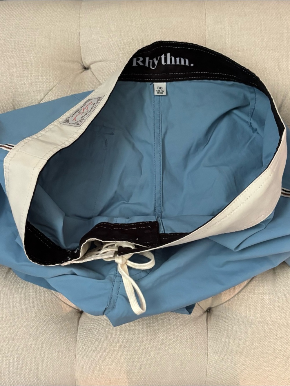 Rhythm. Men’s Light Blue Swim Board Shorts with White Waistband - Picture 4 of 4